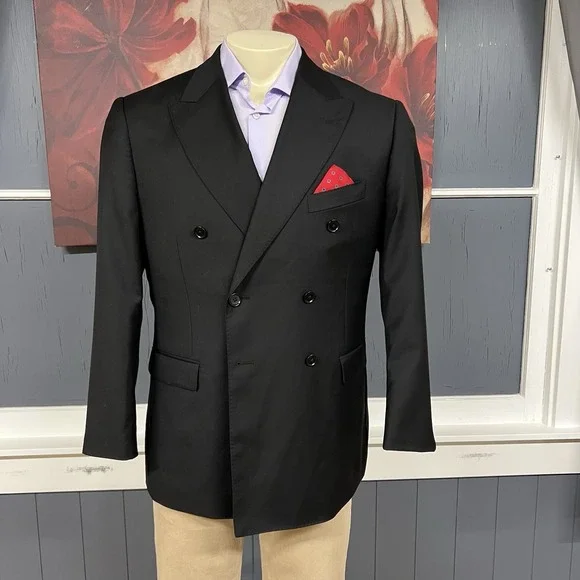 Hawes & Curtis Suit Mens 44S Short Slim Fit Wool Cuffed Pants 38x26 Black